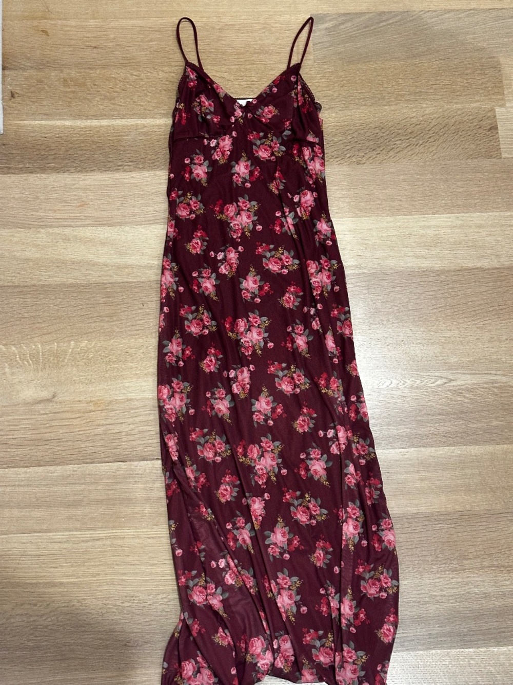 Hippie Rose Burgundy Floral Maxi Dress Mesh Slip Dress Size S
